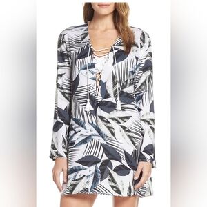 La Blanca Moment Of Zen Printed Tunic Dress Swim Coverup Blue Floral